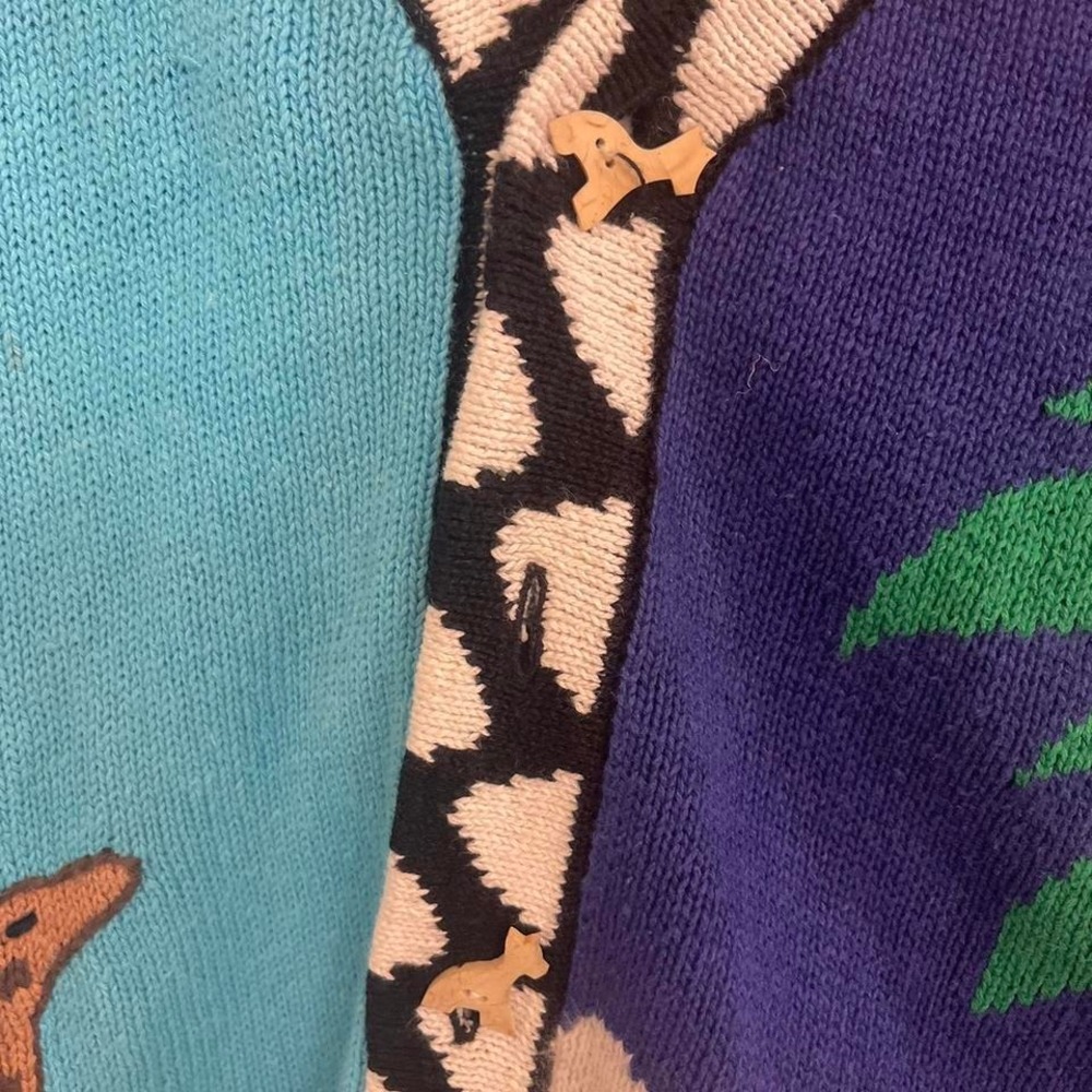 Vintage Storybook Knit Animal Print Zoo Cardigan Teacher Core Retro Fun - Picture 4 of 8